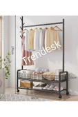 TRENDESK Metal Siyah /Beyaz /Krem 2 Raflı Raflı Konfeksiyon Askılığı  Ayaklı Elbise Askılığı 176cm - 2