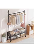 TRENDESK Metal Siyah /Beyaz /Krem 2 Raflı Raflı Konfeksiyon Askılığı  Ayaklı Elbise Askılığı 176cm - 1