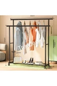 TRENDESK Metal Siyah /Beyaz Elbise Askısı 2 Katlı Tekerlekli Askı Konfeksiyon Askısı ( Eşek Askı ) 143 cm - 2