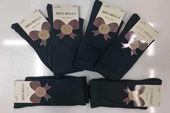 Miss Bella Kadın Pamuklu Soket Düz Koyu Pastel Çorap 01 - 12 Adet