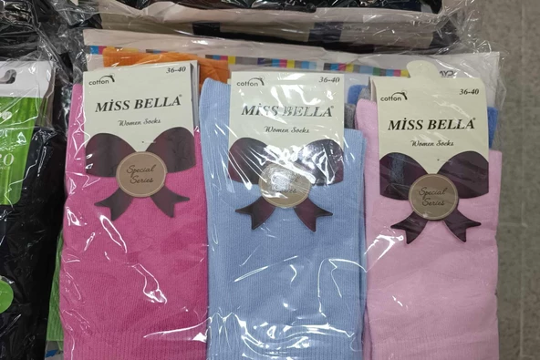 Miss Bella Kadın Pamuklu Soket Düz Açık Pastel Çorap 02 - 12 Adet - Resim 4