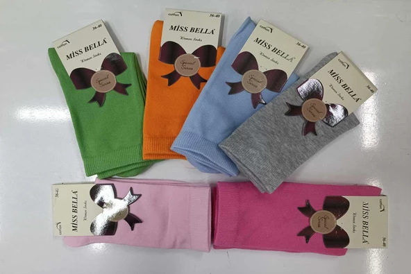 Miss Bella Kadın Pamuklu Soket Düz Açık Pastel Çorap 02 - 6 Adet