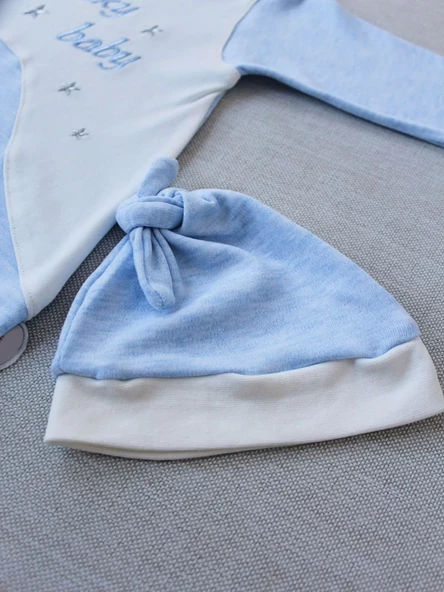 Lucky Baby Nakışlı Es Çizgi Boy Şapkalı Erkek Bebek Tulumu Mavi - Resim 4