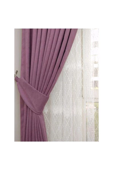Koyu Lila Ada Fon Perde Pilesiz Extraforlu Düz Dikim Büzgü Pile - Resim 4