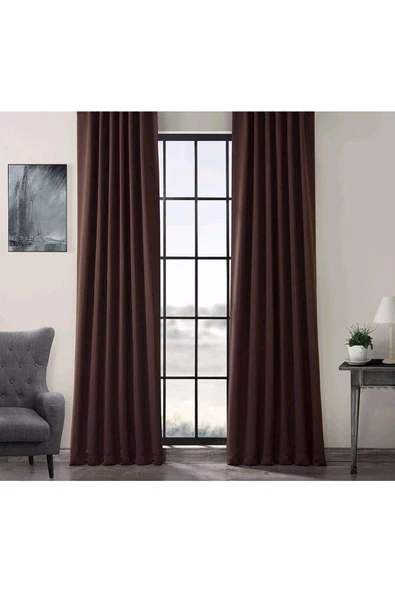 Kahve Blackout Karartma Fon Perde Güneşlik Pilesiz Extraforlu Düz Dikim