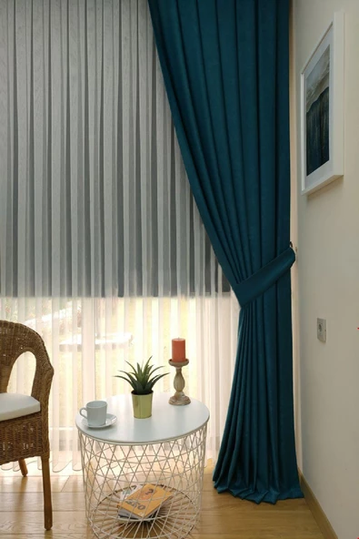 Koyu Petrol Ada Fon Perde Pilesiz Extraforlu Düz Dikim Büzgü Pile - Resim 3