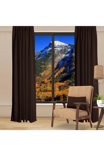 Kahve Blackout Karartma Fon Perde Güneşlik Pilesiz Extraforlu Düz Dikim - 3