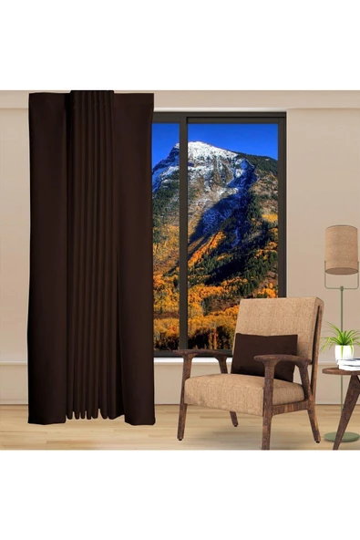 Kahve Blackout Karartma Fon Perde Güneşlik Pilesiz Extraforlu Düz Dikim - 4