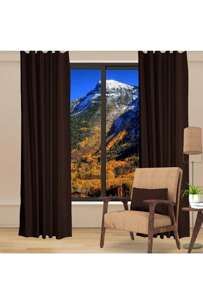 Kahve Blackout Karartma Fon Perde Güneşlik Pilesiz Extraforlu Düz Dikim - 2