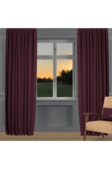 Mürdüm Ada Fon Perde Pilesiz Extraforlu Düz Dikim Büzgü Pile - Resim 2