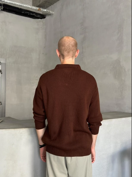 Erkek Polo Yaka Örme Oversize Kazak - 10