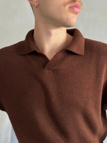 Erkek Polo Yaka Örme Oversize Kazak - 9