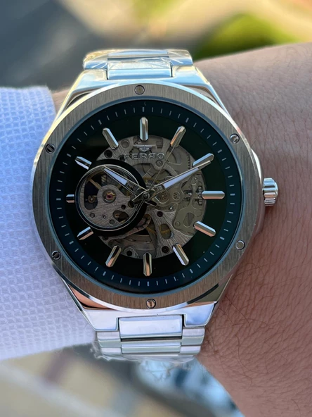 Ferro 2 Yıl Garantili Otomatik Mekanizma 3 Atm Su Geçirmez Çelik Kordon Erkek Kol Saati EFM.31443-Y6 - Resim 4