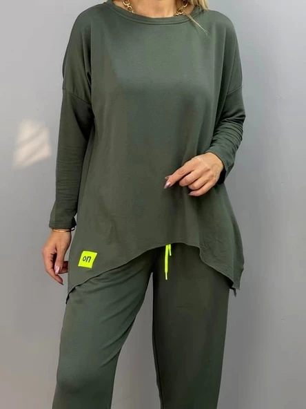 Kadın Iki Iplik Viskon Pamuk Kumaş Arma Detaylı Ikili Takım - Resim 4