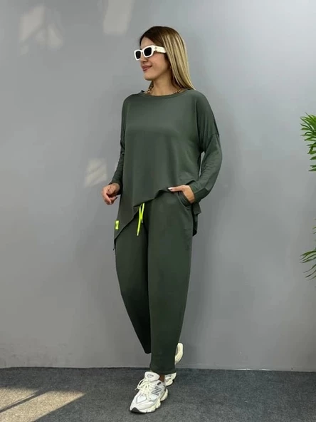 Kadın Iki Iplik Viskon Pamuk Kumaş Arma Detaylı Ikili Takım - Resim 6