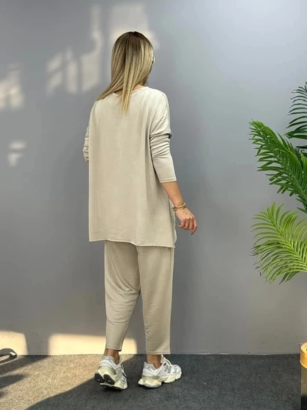 Kadın Iki Iplik Viskon Pamuk Kumaş Arma Detaylı Ikili Takım - Resim 3