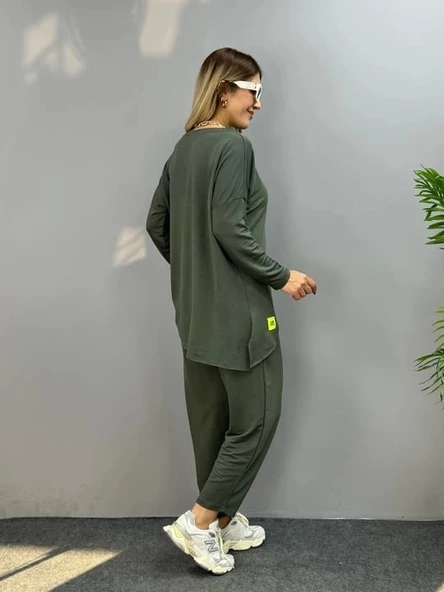 Kadın Iki Iplik Viskon Pamuk Kumaş Arma Detaylı Ikili Takım - Resim 3