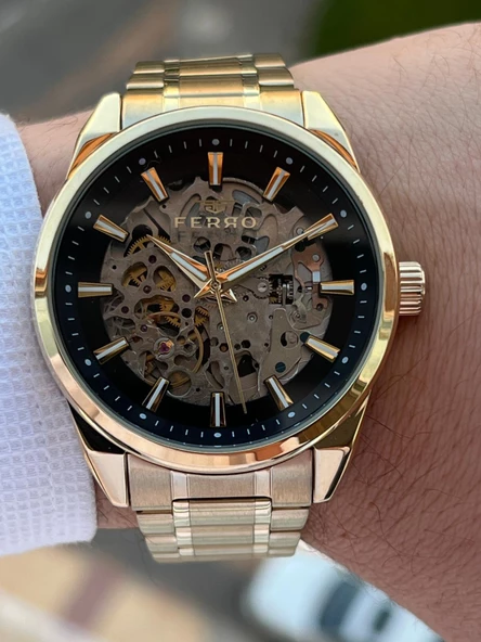 Ferro 2 Yıl Garantili Otomatik Mekanizma 3 Atm Su Geçirmez Çelik Kordon Erkek Kol Saati EFB.40106.B2 - Resim 4