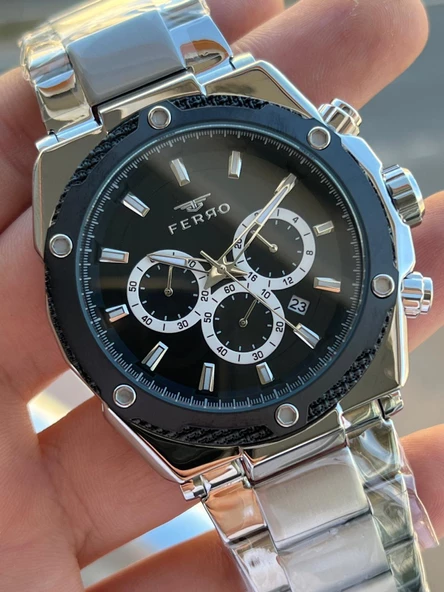Ferro Çelik Kordon İç Fonksiyonları Aktif Chronograph 30 Mt Su Geçirmez Erkek Kol Saati EFM.31397.J2 - Resim 4