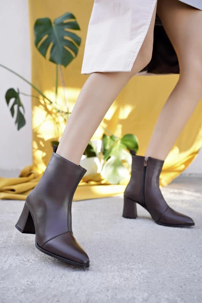 Muggo CHEVY Garantili Hakiki Deri Fermuarlı Topuklu Kadın Bot - 7