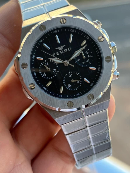 Ferro Çelik Kordon İç Fonksiyonları Aktif Chronograph 30 Mt Su Geçirmez Erkek Kol Saati EFM.43002.A2 - Resim 3
