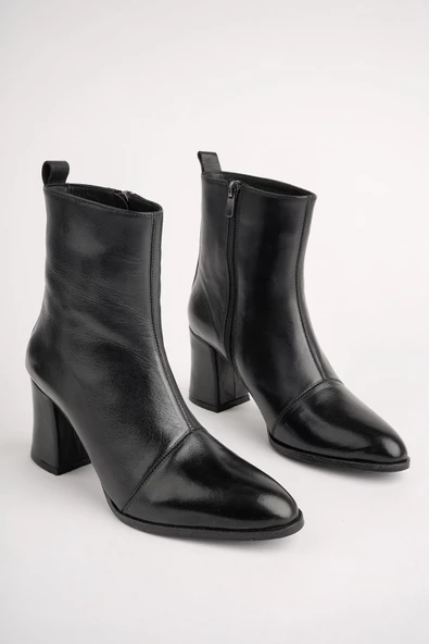 Muggo CHEVY Garantili Hakiki Deri Fermuarlı Topuklu Kadın Bot - 11