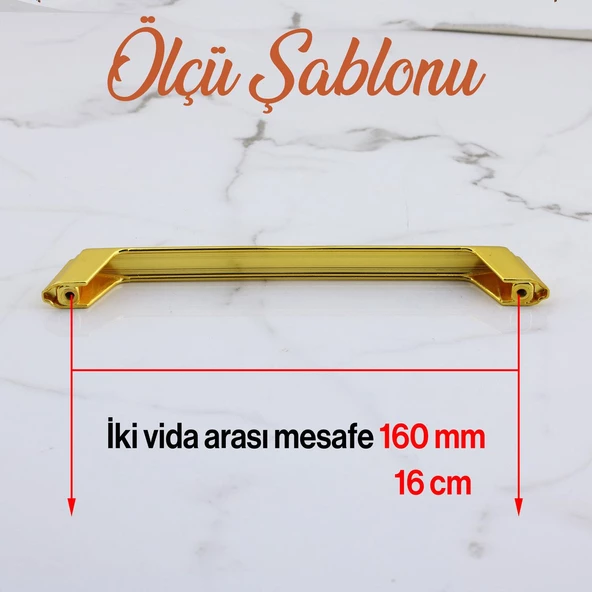 Gökçe Altın Metal Kulp 160 mm -16 cm Mobilya Çekmece Mutfak Dolabı Dolap Kulpları Kulbu Kulpu Gold - 4