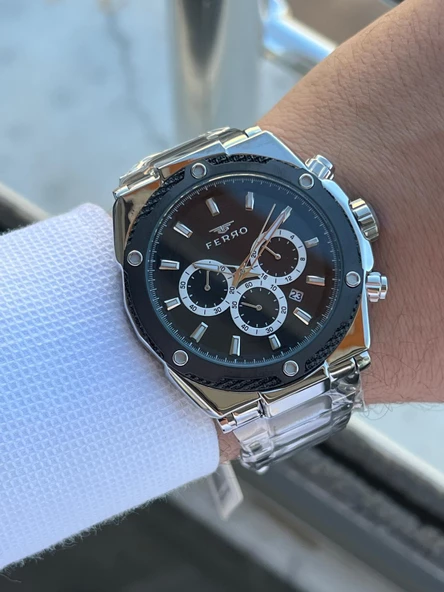 Ferro Çelik Kordon İç Fonksiyonları Aktif Chronograph 30 Mt Su Geçirmez Erkek Kol Saati EFM.31397.J2 - Resim 3