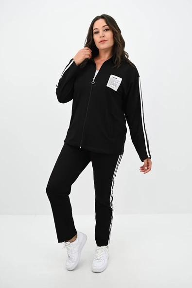 Kadın Büyük Beden Fermuarlı Yaka Şerit Detaylı Eşofman Takımı 8135-25 - 5