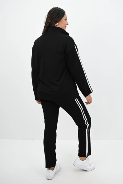 Kadın Büyük Beden Fermuarlı Yaka Şerit Detaylı Eşofman Takımı 8135-25 - 6