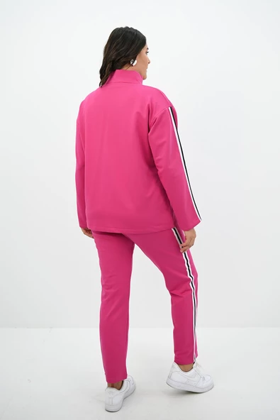 Kadın Büyük Beden Fermuarlı Yaka Şerit Detaylı Eşofman Takımı 8135-25 - 12