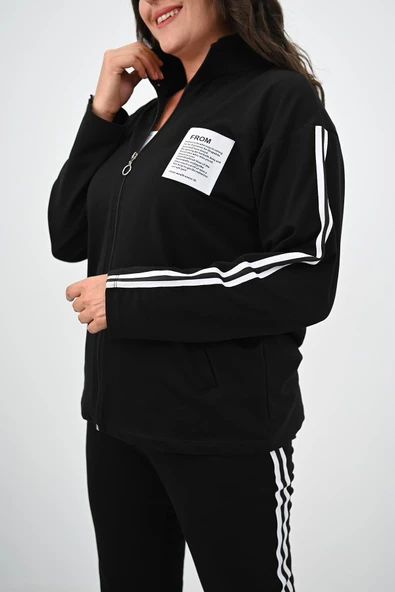 Kadın Büyük Beden Fermuarlı Yaka Şerit Detaylı Eşofman Takımı 8135-25 - 7