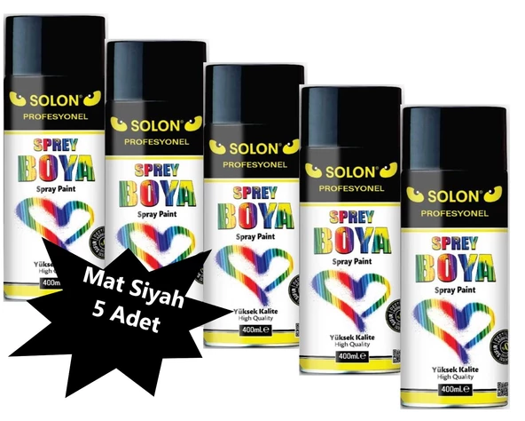 5 Adet Sprey Boya Mat Siyah 400 Ml.