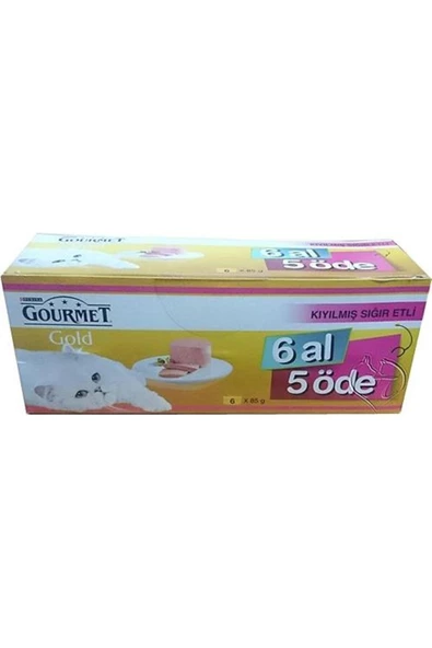 Gold Kıyılmış Sığır Etli Yetişkin Konserve Kedi Maması 6x85 gr Paket