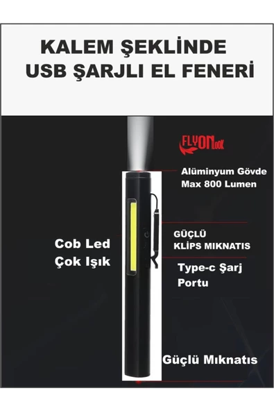 Kalem Şeklinde Şarj Edilebilir EL Feneri Güçlü Mıknatıslı Hem Ortam Aydınlatma Hem Fener Kamp Lamba - 2