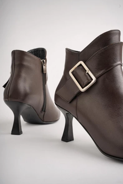 Muggo MONİCA Garantili Hakiki Deri Kemer ve Toka Detaylı Fermuarlı İnce Topuklu Kadın Bot - 3