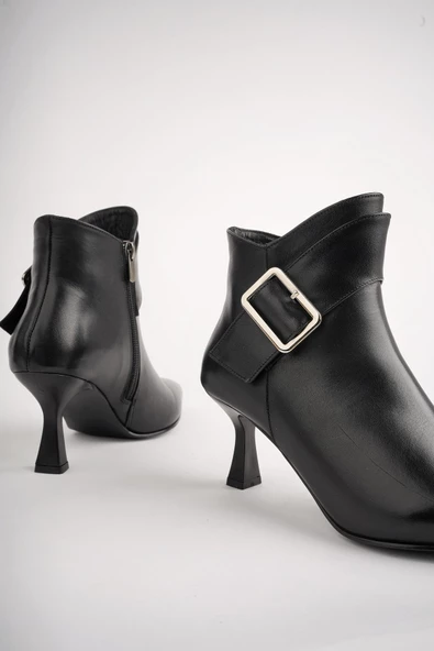 Muggo MONİCA Garantili Hakiki Deri Kemer ve Toka Detaylı Fermuarlı İnce Topuklu Kadın Bot - 12