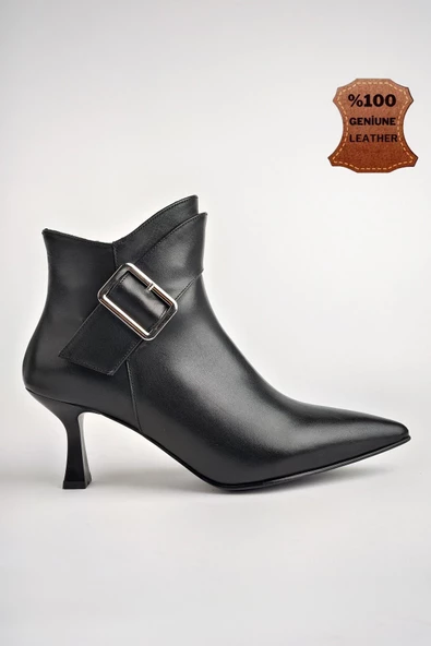 Muggo MONİCA Garantili Hakiki Deri Kemer ve Toka Detaylı Fermuarlı İnce Topuklu Kadın Bot - 10