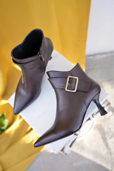 Muggo MONİCA Garantili Hakiki Deri Kemer ve Toka Detaylı Fermuarlı İnce Topuklu Kadın Bot - 8