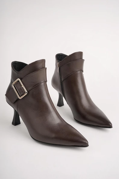 Muggo MONİCA Garantili Hakiki Deri Kemer ve Toka Detaylı Fermuarlı İnce Topuklu Kadın Bot - 2