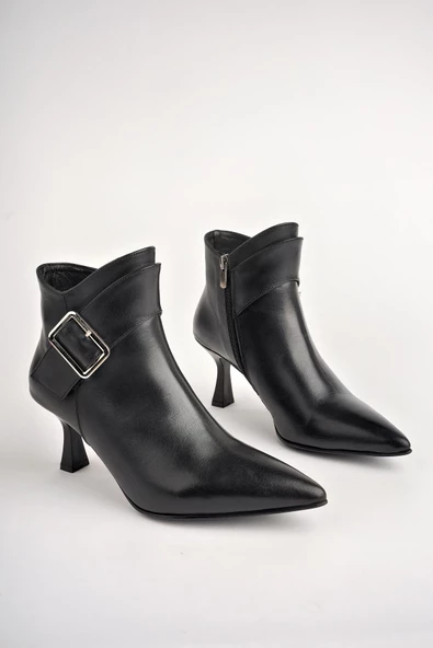 Muggo MONİCA Garantili Hakiki Deri Kemer ve Toka Detaylı Fermuarlı İnce Topuklu Kadın Bot - 11