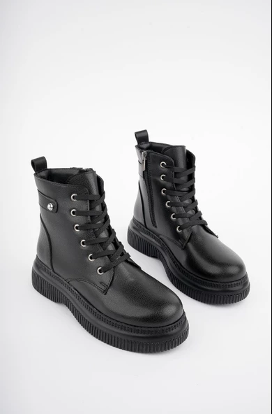 Muggo LUCİNDA Garantili Kalın Taban Fermuarlı Bağcıklı Kadın Postal Bot - 6