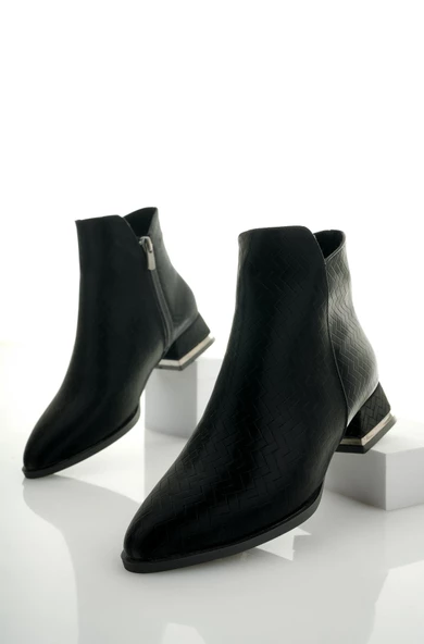 Muggo SHANE Garantili Metal Topuk Detaylı Fermuarlı Kadın Bot - 3