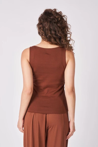 Kadın %100 Pamuklu Geniş Askılı Tişört - Resim 4