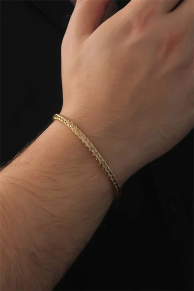 MuI MuI 316L Çelik Altın Renk İnce Yassı Örgü Model Erkek Bileklik - 3