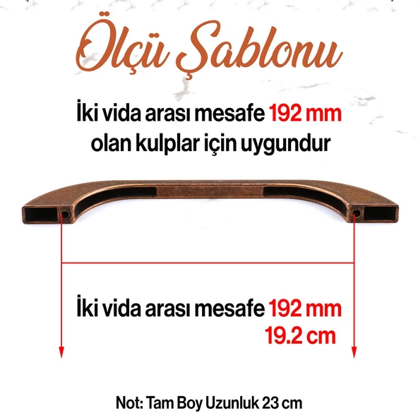 Meriç 192 mm - 192.2 cm Eskitme Antik Bakır Metal Mobilya Mutfak Dolabı Dolap Kulpu Kulbu Kulpları - 2