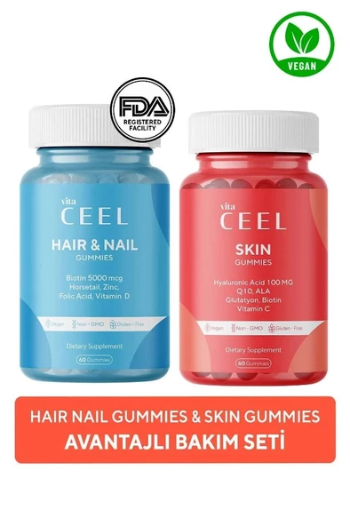 Vita Ceel Hair and Nail Gummies - Skin Gummies Cilt Vitamini 60 Gummies