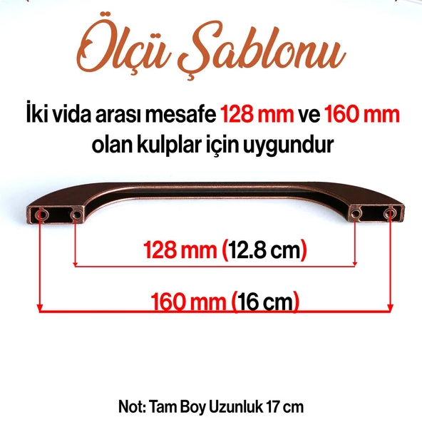Ezgi 128 mm - 160 mm Eskitme Antik Bakır Metal Mobilya Mutfak Dolabı Dolap Kulpu Kulbu Kulpları - 2