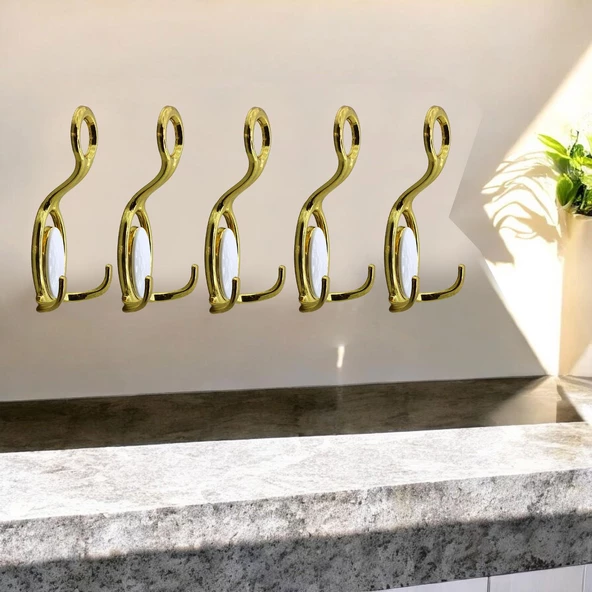 İlknur 5 Adet Portmanto Vestiyer Duvar Askısı Metal Dolap Elbise Askılığı Askılık Gold Beyaz 5 Adet - 5