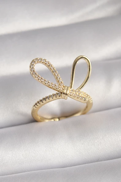 Gold Renk Zirkon Taşlı Düğüm Model Kadın Yüzük - TJ-BYK3085 - 1
